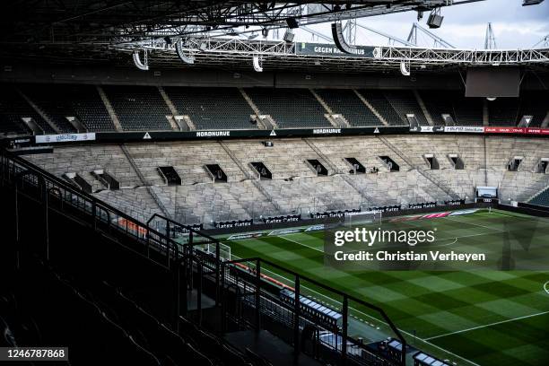 The Nordkurve is seen ahead of the Bundesliga match between Borussia Moenchengladbach and FC Schalke 04 at Borussia-Park on February 04, 2023 in...