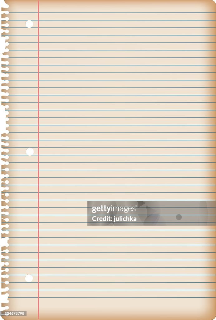 Old lined paper sheet torn from notebook