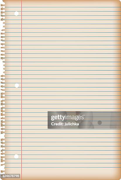 old lined paper sheet torn from notebook - spiral notebook stock illustrations