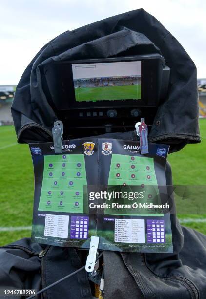 Wexford , Ireland - 4 February 2023; A general view of a match programme in place for a camera operator at the Allianz Hurling League Division 1...