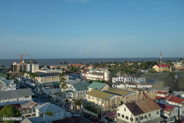 aerial view over georgetown guyana - georgetown imagens e fotografias de stock