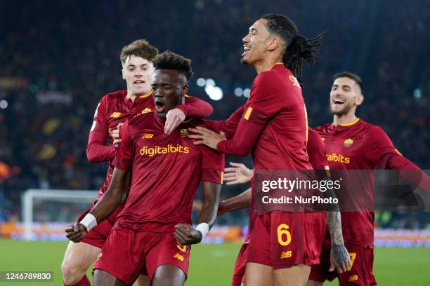 Tammy Abraham of AS Roma celebrates after scoring second goal during the Serie A match between AS Roma and Empoli FC at Stadio Olimpico, Rome, Italy...