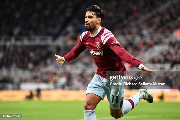 Lucas Paqueta of West Ham United celebrates his goal during the Premier League match between Newcastle United and West Ham United at St. James Park...