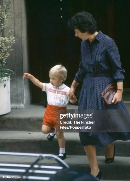 Prince William leaving St Mary's Hospital in Paddington, London with his nanny Barbara Barnes after visiting his new-born brother HRH Prince Harry...