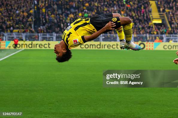 Adeyemi Running Karim Adeyemi of Borussia Dortmund is celebrating his goal during the ...