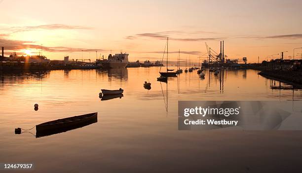 dublin port at sunrise - port of dublin stock pictures, royalty-free photos & images
