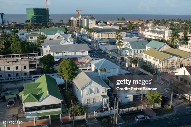 aerial view over georgetown guyana - georgetown imagens e fotografias de stock