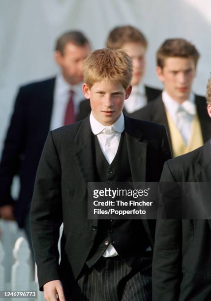 Prince Harry at the Eton Boys' tea party held at the Guards Polo Club in Windsor, Berkshire, on 19th June 1999.