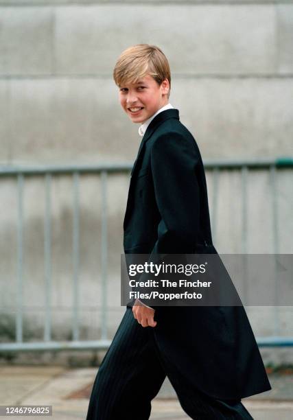 Prince William in his school uniform on his first full day at Eton College, Berkshire on 7th September 1995.