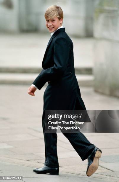 Prince William in his school uniform on his first full day at Eton College, Berkshire on 7th September 1995.