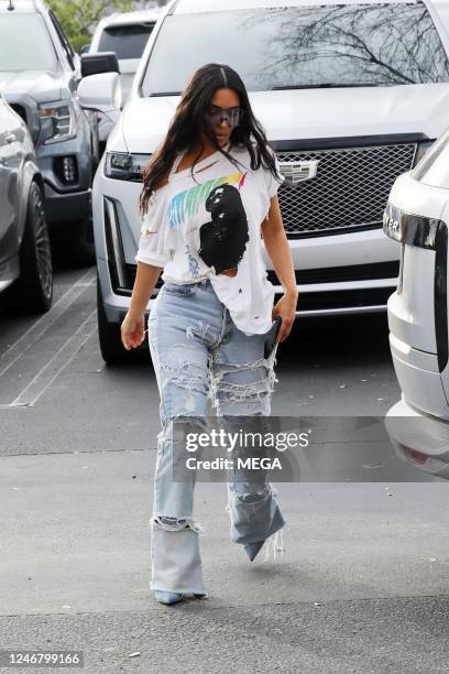 Kim Kardashian is seen leaving her son Saint's basketball game on February 4, 2023 in Los Angeles, California.