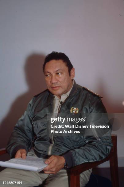 Panama City, Republic of Panama Panamanian President Manuel Noriega being interviewed on the ABC News tv series 'Primetime Live'.