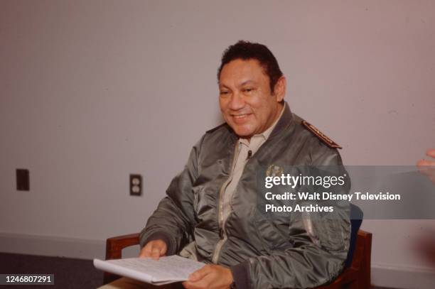 Panama City, Republic of Panama Panamanian President Manuel Noriega being interviewed on the ABC News tv series 'Primetime Live'.