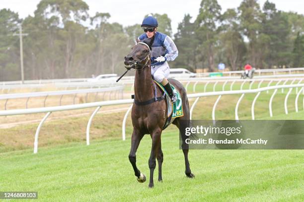 Ceerseven ridden by Tahlia Hope returns to the mounting yard after winning the Stavely Park Merino Stud Maiden Plate at Ararat Racecourse on February...