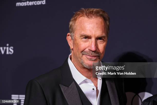 Kevin Costner arrives at the Pre-Grammy Gala held at The Beverly Hilton on February 4, 2023 in Beverly Hills, California.