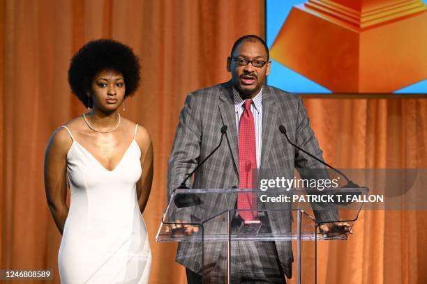 Musicians Marley Marsalis and Jason Marsalis represent Lifetime Achievement Award honoree Ellis Marsalis during the Recording Academys Special Merit...