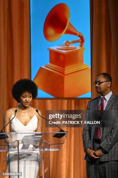 Musicians Marley Marsalis and Jason Marsalis represent Lifetime Achievement Award honoree Ellis Marsalis during the Recording Academys Special Merit...