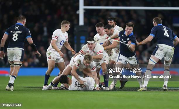 England's Jack Van Poortvliet, Ben Curry, Jamie George, Ellis Genge, Ollie Hassell-Collins, Lewis Ludlam and Marcus Smith during the Six Nations...