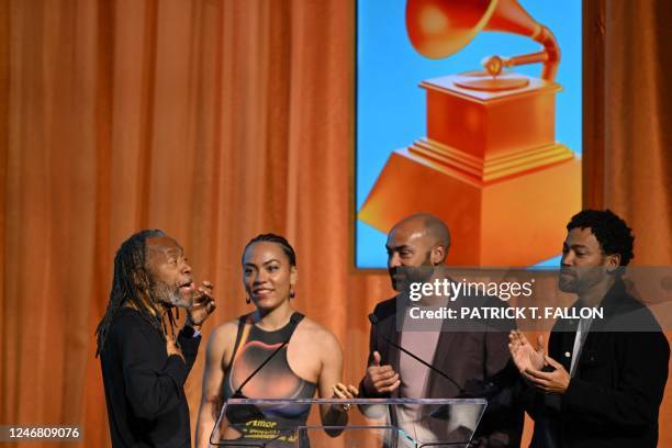 Lifetime Achievement Award honoree US jazz vocalist Bobby McFerrin sings onstage during the Recording Academys Special Merit Awards at the Wilshire...