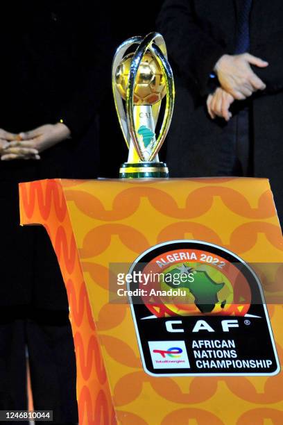 The trophy is seen during the ceremony at the end of the 7th African Nations Championship Final match between Algeria and Senegal at Nelson Mandela...