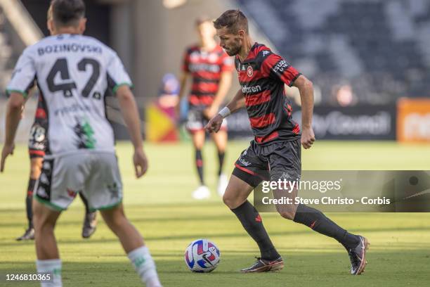 Morgan Schneiderlin of the Wanderers dribbles the ball during the round 15 A-League Men's match between Western Sydney Wanderers and Western United...