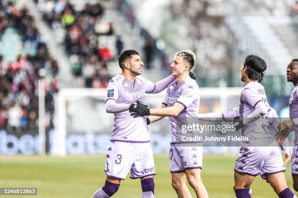 Guillermo MARIPAN of Monaco celebrate his goal with Aleksandr GOLOVIN during the Ligue 1 Uber Eats between Clermont and Monaco at Stade Gabriel...