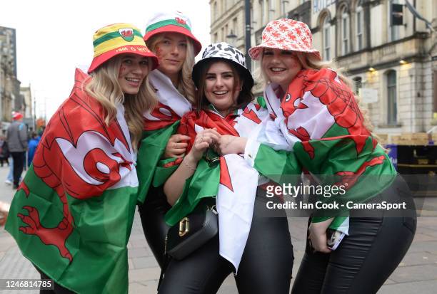 Ireland fans in good sprits on the streets of Cardiff prior to the game during the Six Nations Rugby match between Wales and Ireland at Principality...