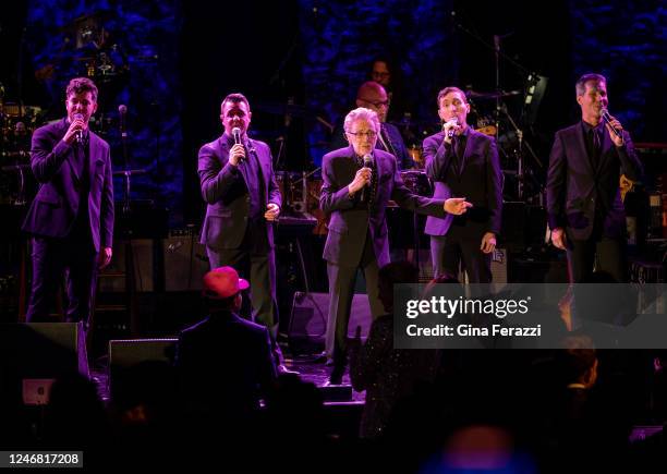 The audience is on their feet as Frankie Valli performs at the Pre-Grammy Gala at the Beverly Hilton on February 4, 2023 in Beverly Hills, California.