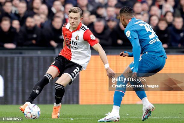 Marcus Pedersen of Feyenoord, Patrick van Aanholt of PSV during the Dutch Eredivisie match between Feyenoord v PSV at the Stadium Feijenoord on...