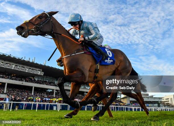 Dublin , Ireland - 5 February 2023; Honeysuckle, with Rachael Blackmore up, on their way to finshing second in the Chanelle Pharma Irish Champion...