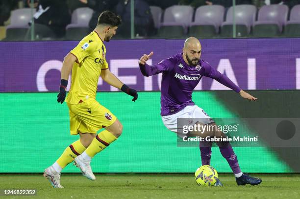 Riccardo Saponara of ACF Fiorentina in action during the Serie A match between ACF Fiorentina and Bologna FC at Stadio Artemio Franchi on February 5,...