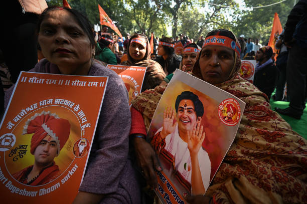 IND: Supporters From Bageshwar Dham Shishya Mandal During Dharam Sansad At Jantar Mantar
