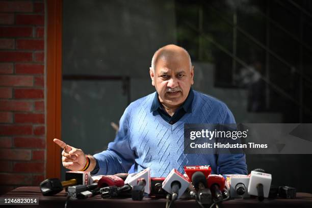 Manish Sisodia, Deputy Chief Minister of Delhi addresses a press conference over the issue of hiring new principals in Delhi Government Schools at...