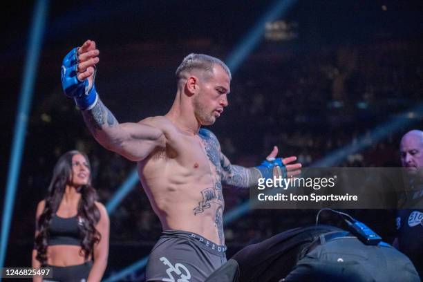 Brennan Ward prepares to fight Sabah Hamasi in their Welterweight fight during the Bellator 290 event at The Forum on February 4, 2023 in Los...