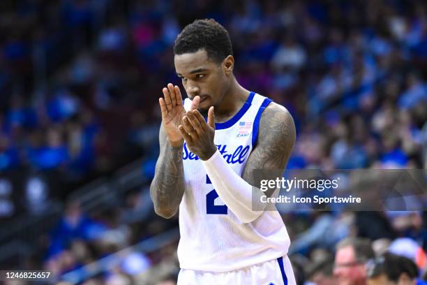 Seton Hall Pirates guard Al-Amir Dawes reacts during the second half of the mens college basketball game between the DePaul Blue Demons and Seton...