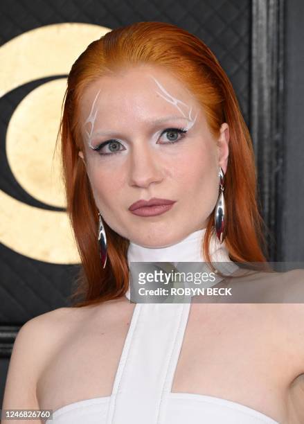 Austrian artist Berit Gwendolyn Gilma arrives for the 65th Annual Grammy Awards at the Crypto.com Arena in Los Angeles on February 5, 2023.