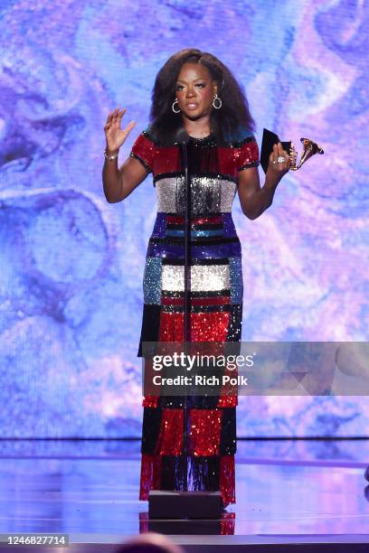 Viola Davis accepts the Best Audio Book, Narration and Storytelling Recording award at the 65th Annual GRAMMY Awards Premiere Ceremony held at...