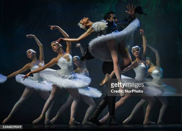 Dancers from the Royal Lviv Ballet during the performance of 'Swan Lake' at the Nowa Huta Cultural Centre in Krakow, Poland, on February 04, 2023....