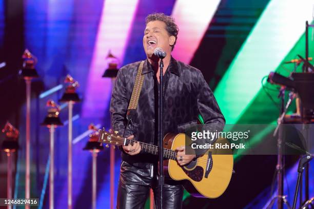 Carlos Vives performs onstage at the 65th Annual GRAMMY Awards Premiere Ceremony held at Microsoft Theater on February 5, 2023 in Los Angeles,...