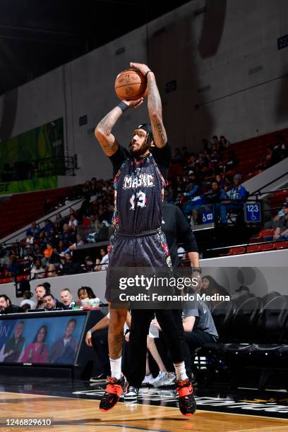 Alex Morales of the Lakeland Magic shoots a three point basket against the Mexico City Capitanes during the game on February 5, 2023 at RP Funding...