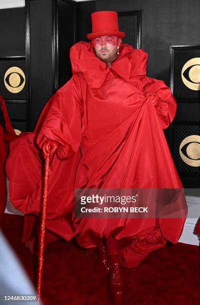 English singer-songwriter Sam Smith arrives for the 65th Annual Grammy Awards at the Crypto.com Arena in Los Angeles on February 5, 2023.