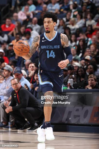Danny Green of the Memphis Grizzlies dribbles the ball during the game against the Toronto Raptors on February 5, 2023 at FedExForum in Memphis,...