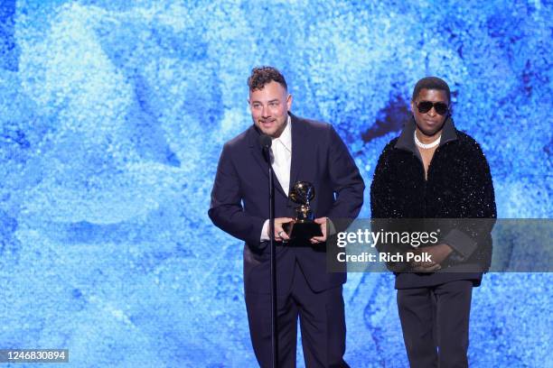 Saul Germaine accepts the award for Best Music Video for Taylor Swift's "All Too Well: The Short" at the 65th Annual GRAMMY Awards Premiere Ceremony...