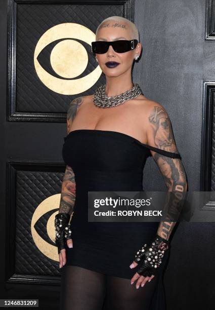 Model Amber Rose arrives for the 65th Annual Grammy Awards at the Crypto.com Arena in Los Angeles on February 5, 2023.