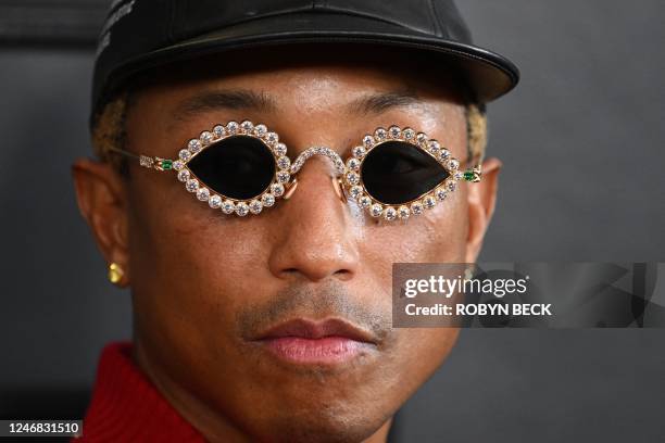 Rapper and producer Pharrell Williams arrives for the 65th Annual Grammy Awards at the Crypto.com Arena in Los Angeles on February 5, 2023.