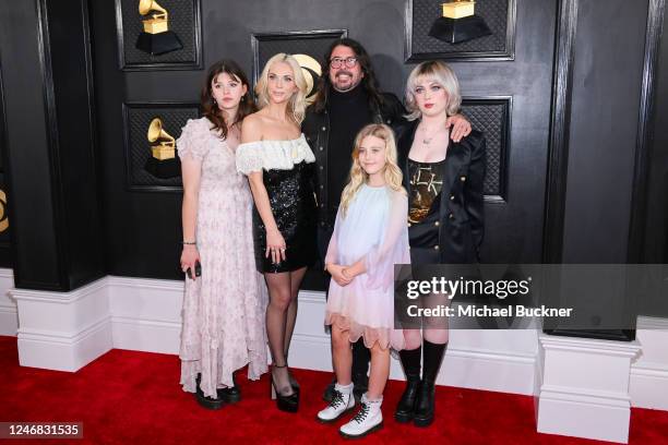 Violet Grohl, Jordyn Blum, Dave Grohl, Ophelia Grohl and Harper Grohl at the 65th Annual GRAMMY Awards held at Crypto.com Arena on February 5, 2023...
