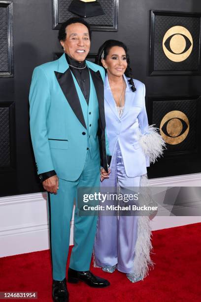 Smokey Robinson and Frances Glandney at the 65th Annual GRAMMY Awards held at Crypto.com Arena on February 5, 2023 in Los Angeles, California.