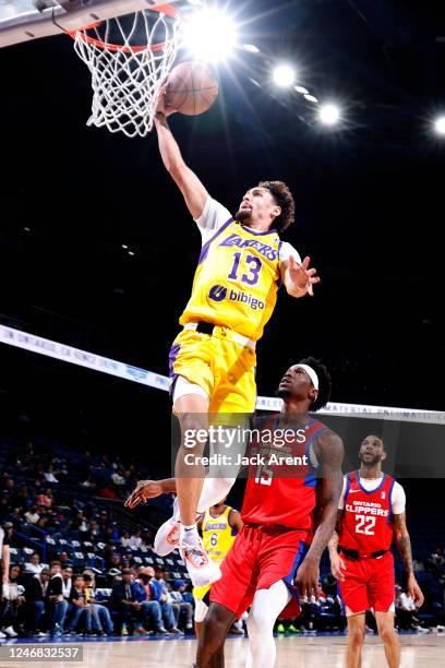 Javante McCoy of the South Bay Lakers shoots the ball against the Ontario Clippers during an NBA G-League game on February 5, 2023 at the Toyota...