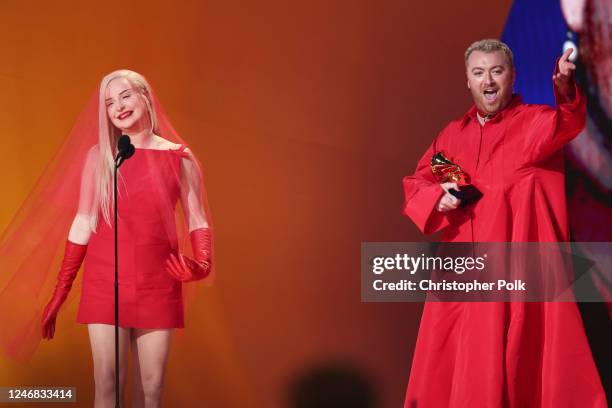 Kim Petras and Sam Smith at the 65th Annual GRAMMY Awards held at Crypto.com Arena on February 5, 2023 in Los Angeles, California.