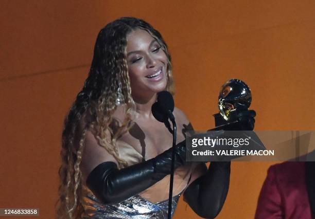Musician Beyonce accepts the award for Best Dance/Electronic Music Album for "Renaissance." during the 65th Annual Grammy Awards at the Crypto.com...